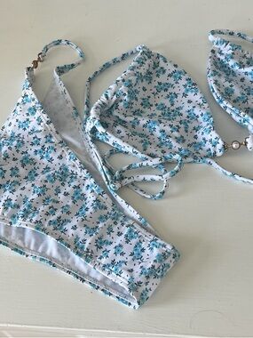 Blue Floral Triangle Bikini Set